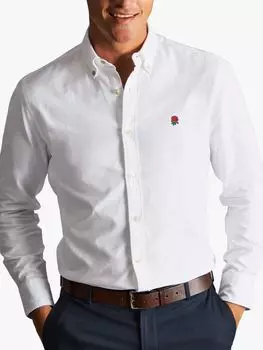 Charles Tyrwhitt England Rugby Slim Fit, потертая оксфордская рубашка с воротником на пуговицах, белая