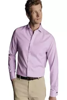 Charles Tyrwhitt Мужская рубашка Non-Iron Clifton Weave Cutaway Slim Fit с двойными манжетами, цвет lilac purple
