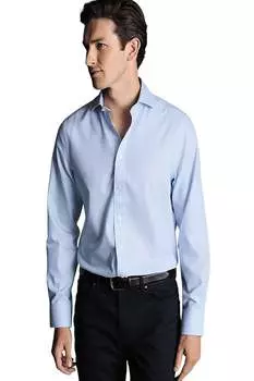 Charles Tyrwhitt Мужская рубашка Non-Iron Clifton Weave Cutaway Slim Fit с двойными манжетами, светло-голубой