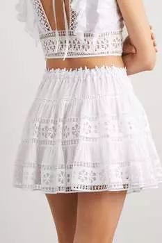 CHARO RUIZ мини-юбка Lea из гипюра с кружевом и вуалью из смесового хлопка, белый