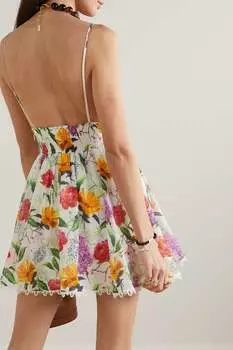 CHARO RUIZ платье мини Issya с цветочным принтом и фестонами из смесового хлопка, белый