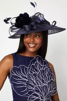 Чародейка с широкими полями и цветком из перьев Coast, темно-синий