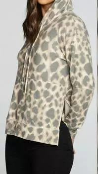 Chaser Rpet Уютная трикотажная толстовка с капюшоном с боковыми разрезами в джунглях с леопардовым принтом