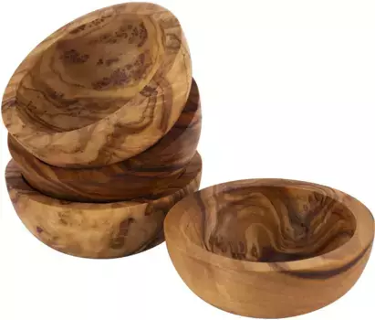 Чаша APS "OLIVE", 4 предмета, изготовлены из дерева, промасленного оливкового дерева, каждое изделие уникально 6х2х6 см, коричневый