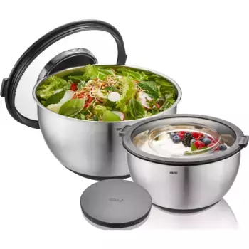 Чаша для смешивания GEFU «MUOVO», 2 предмета, из нержавеющей стали, 2 чаши с крышкой для защиты от брызг, цвет silberfarben/schwarz/transparent