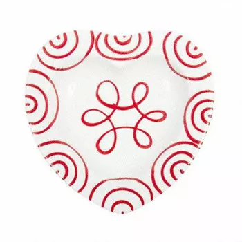 Чаша-сердце с красным пламенем d: 10 см / высота: 2,4 см Gmundner Keramik, бело-красный