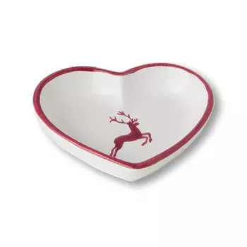 Чаша в форме сердца бордоского оленя d: 10 см / высота: 2,4 см Gmundner Keramik, бело-красный
