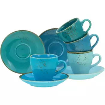 Чашка для эспрессо CreaTable «Coffee cup NATURE COLLECTION Aqua», (набор, 8 предметов), набор чашек, актуальные оттенки синего с крапинками, 4 чашки, 4 блюдца, цвет blau