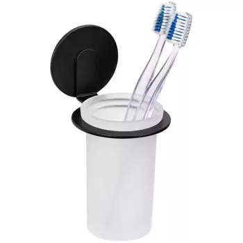 Чашка для зубной щетки WENKO «Turbo-Loc модель Bivio», с настенным кронштейном без сверления, алюминий, сатинированное стекло, черный