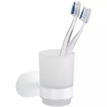 Чашка для зубной щетки WENKO «Turbo-Loc модель Uno Orea», с настенным кронштейном без сверления, нержавеющая сталь, сатинированное стекло, белый