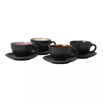 Чашка Gastro черная/светлая 0,22 л с блюдцем 10 см, набор 4 шт Bitz, бежевый/коричневый/фиолетовый/розовый/черный