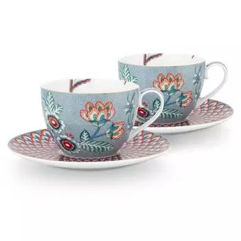 Чашка и блюдце цветок (набор из 2 шт.) Pip Studio, синий
