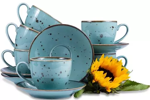 Чашка Консимо с блюдцем 6 шт. «ALUMINA», можно мыть в посудомоечной машине и использовать в микроволновой печи, графитовый серый, фарфор, элегантный, 300 мл Konsimo