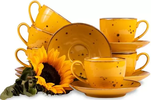 Чашка Консимо с блюдцем 6 шт. «ALUMINA», можно мыть в посудомоечной машине и микроволновой печи, желтый, фарфор, элегантный, 300 мл Konsimo