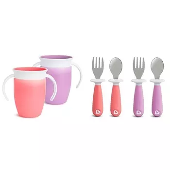 Чашка Munchkin Miracle 360, 2 шт., 7 унций, набор вилок и ложек для малышей, 4 шт.