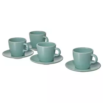 Чашка с блюдцем, матовый/светло-бирюзовый, 7 кл, FRGKLAR IKEA