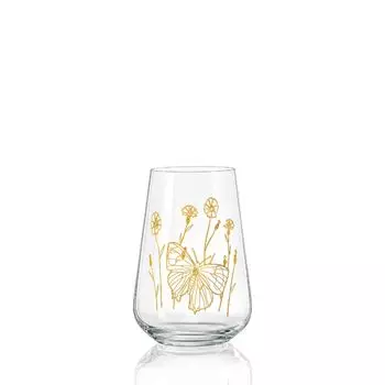 Чашки для напитков для коктейлей Wild Flowers хрустальное стекло с золотой гравировкой бабочка 400 мл набор из 6 шт. Bohemia Crystalex, белый