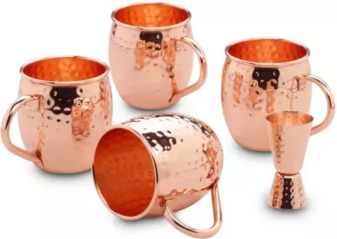 Чашки ECTWERK, (набор, 5 шт.), набор медных чашек, кованая внешняя поверхность, 4 чашки, 1 мерный стакан ECHTWERK 13,5 см, медный