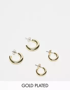 Части – Набор из 2 пар серег-кольц с покрытием из 18-каратного золота Pieces
