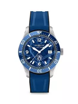 Часы 1858 Iced Sea из нержавеющей стали, керамики и кожи с эффектом аллигатора Montblanc, синий