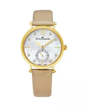 Часы Alexander AD201-02, женские кварцевые часы с малой секундной стрелкой, корпус из нержавеющей стали цвета желтого золота на золотом атласном ремешке Stuhrling