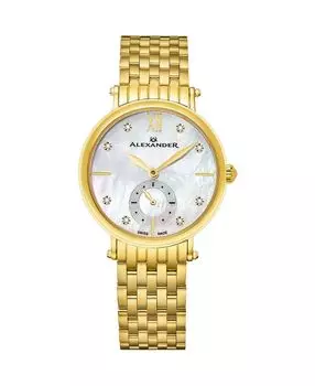 Часы Alexander AD201B-02, женские кварцевые часы с малой секундной стрелкой, корпус из нержавеющей стали цвета желтого золота и браслет из нержавеющей стали цвета желтого золота Stuhrling, золотой