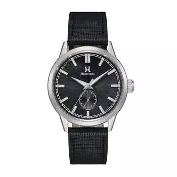 Часы Argento с кожаным ремешком Heritor Automatic, серебряный