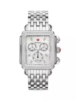 Часы-браслет Deco XL из нержавеющей стали и бриллиантов Michele, серебряный