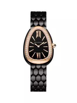 Часы-браслет Serpenti Seduttori из нержавеющей стали, розового золота 18 карат и бриллиантов BVLGARI, черный