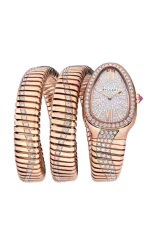 Часы Bulgari Serpenti Tubogas diamonds dial из розового золота с бриллиантами 35 мм