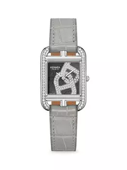 Часы Cape Cod 31MM Chain D'Ancre из нержавеющей стали с бриллиантами и ремешком из кожи аллигатора HERMS, серый