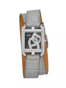 Часы Cape Cod 31MM Chain D'Ancre из нержавеющей стали с бриллиантами и ремешком из кожи аллигатора с двойным ремешком HERMS, серый