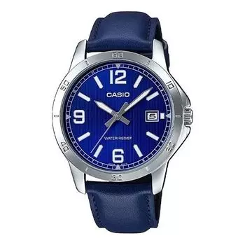 Часы CASIO Casual Leather Band Date Men's Sports Mens Blue Analog, синий