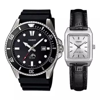 Часы CASIO Couple Quartz Waterproof Black/Silver Analog, черный