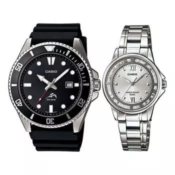 Часы CASIO Couple Waterproof Sports Stainless Steel Strap Black/Silver Analog, черный