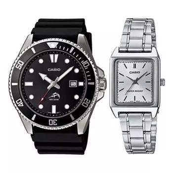Часы CASIO Couple Waterproof Sports Stainless Steel Strap Black/Silver Analog, черный