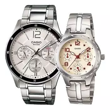 Часы CASIO Couple Waterproof Stainless Steel Strap White Analog, белый