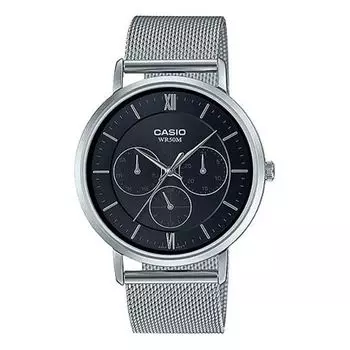 Часы Casio Dress Classic Minimalistic Analog Steel Strap Watch 'Silver Black', черный