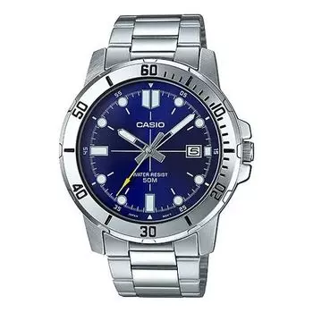Часы CASIO DRESSSeries Business Men'ses Silver/Blue Stainless Steel Strap Mens SilverBlue Analog, синий