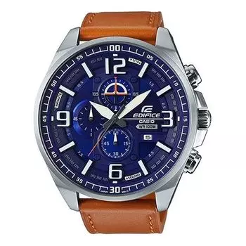 Часы CASIO EDIFICE Blue DialBrown Strap Blue DialBrown Strap Mens BlueBrown Analog, коричневый