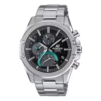 Часы CASIO EDIFICE Quartz Waterproof Sapphire Crystal Solar Powered Black DialSilver Strap Mens BlackSilver Analog, черный