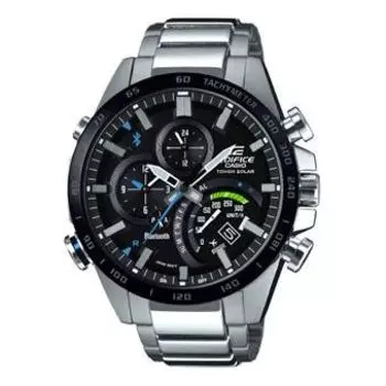 Часы CASIO EDIFICE Quartz Waterproof Solar Powered Stainless Steel Strap Mens Black Analog, черный