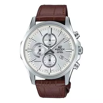 Часы CASIO Edifice Series Men'ses Silver/Brown Sapphire Crystal Mens White Analog, белый