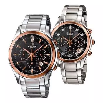 Часы CASIO EDIFICE&SHEEN Series Quartz Silver/Gold Couple Black Analog, черный