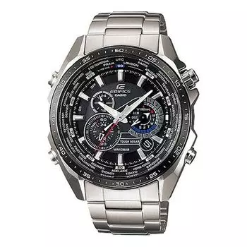 Часы CASIO EDIFICE Solar Powered Stainless Steel Strap Quartz Waterproof Black DialSilver Strap Mens BlackSilver Analog