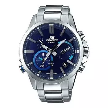 Часы CASIO EDIFICE Solar Powered Waterproof Sports Stainless Steel Strap Mens Blue Analog, синий