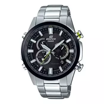 Часы CASIO EDIFICE Solar Powered Waterproof Sports Sapphire Crystal Stainless Steel Strap Mens Silver/Green Analog, цвет silver/green