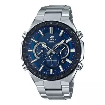 Часы CASIO EDIFICE Solar Powered Waterproof Sports Sapphire Crystal Stainless Steel Strap Mens Blue Analog, синий