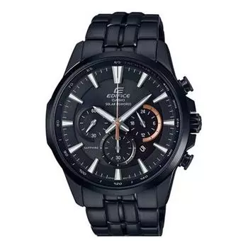 Часы CASIO EDIFICE Stainless Steel Strap Waterproof Sapphire Crystal Solar Powered Mens Black Analog, черный
