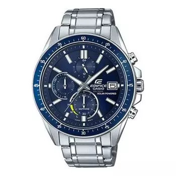 Часы CASIO EDIFICE Waterproof Sapphire Crystal Solar Powered Stainless Steel Strap Mens Silver Analog, серебряный